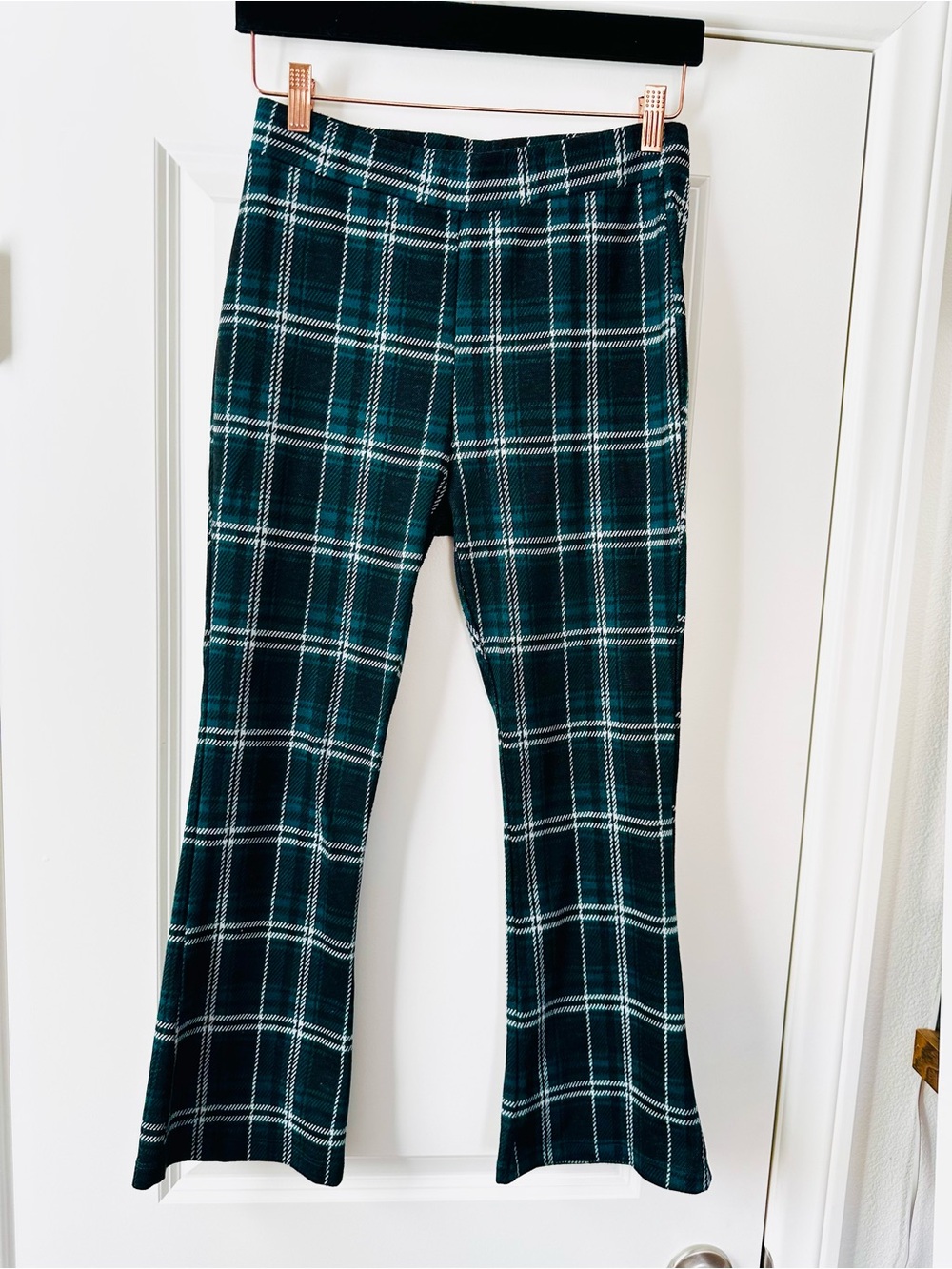 Dark Green Plaid Flair Pants 90s Dark Academia Grunge Office Trousers